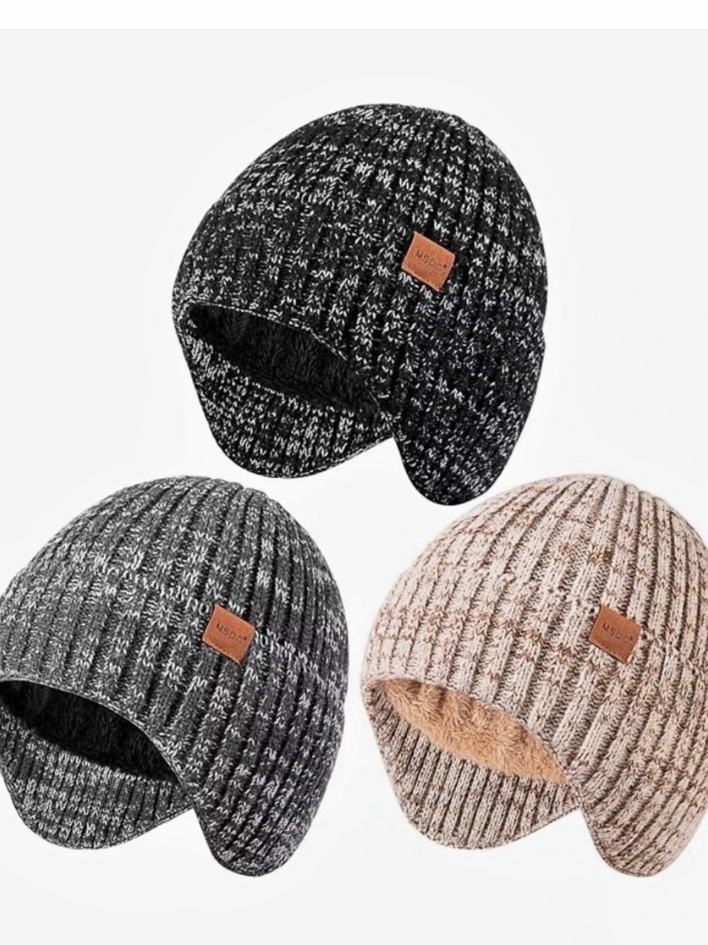 MSDC Fleece Lined Knit Beanie with Earflaps 3 pcs